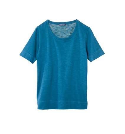 Petit Bateau T-shirt femme col rond en jersey flammé Bleu Niagara Petit Bateau T-shirt femme col rond en jersey flammé Bleu Niagara