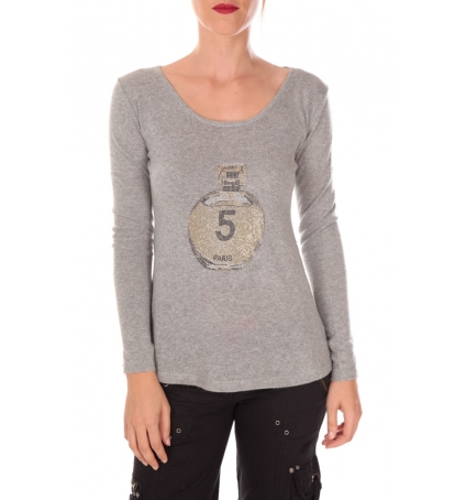 Vision de Rêve Pull Five Col Rond 1036 Gris - 1 acheté = 1 offert