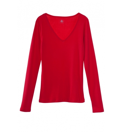 Petit Bateau T-shirt femme col V en coton léger rouge Cardea Petit Bateau T-shirt femme col V en coton léger rouge Cardea