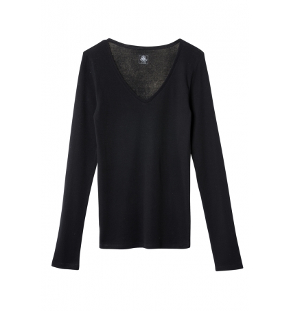 Petit Bateau T-shirt femme col V en coton léger noir Petit Bateau T-shirt femme col V en coton léger noir