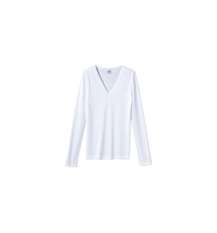 Petit Bateau T-shirt femme col V en coton léger blanc Ecume