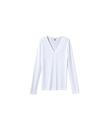 Petit Bateau T-shirt femme col V en coton léger blanc Ecume