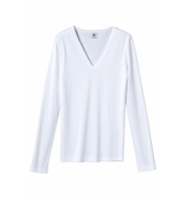 Petit Bateau T-shirt femme col V en coton léger blanc Ecume
