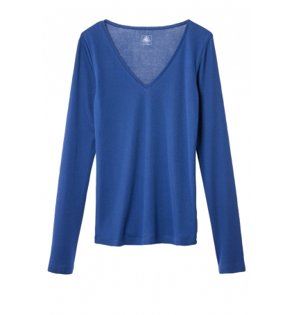 Petit Bateau T-shirt femme col V en coton léger bleu Petit Bateau T-shirt femme col V en coton léger bleu