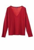 Petit Bateau T-shirt ML femme Col V en Jersey Flammé Rouge passion