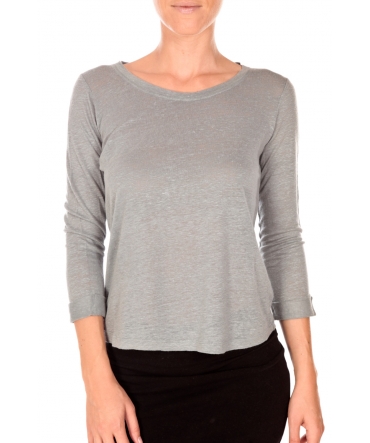 PETIT BATEAU T-shirt femme manches 3/4 encolure ronde en lin gris Grisa