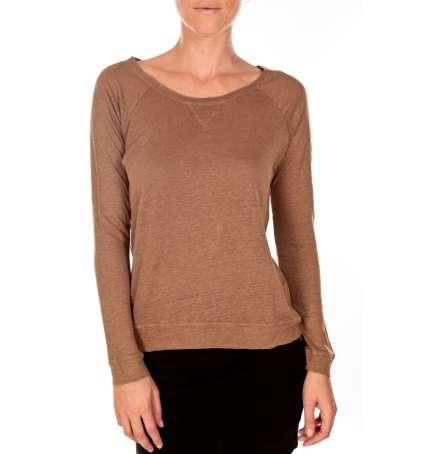 PETIT BATEAU T-shirt femme manches longues esprit sweat en lin marron Camella 