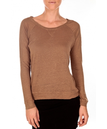 PETIT BATEAU T-shirt femme manches longues esprit sweat en lin marron Camella 