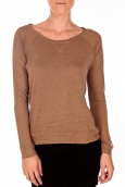 PETIT BATEAU T-shirt femme manches longues esprit sweat en lin marron Camella 