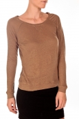 PETIT BATEAU T-shirt femme manches longues esprit sweat en lin marron Camella 