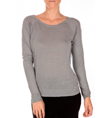 PETIT BATEAU T-shirt femme manches longues esprit sweat en lin gris Grisa 