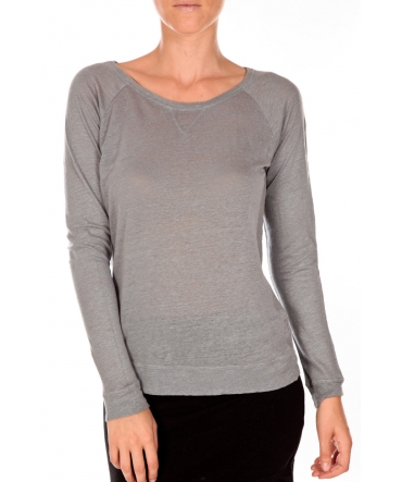 PETIT BATEAU T-shirt femme manches longues esprit sweat en lin gris Grisa 