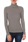 PETIT BATEAU Sous pull femme rayé en coton léger côtelé noir Noir / beige Coquille