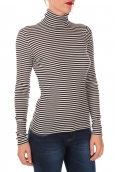 PETIT BATEAU Sous pull femme rayé en coton léger côtelé noir Noir / beige Coquille