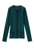 PETIT BATEAU Cardigan femme rayé en coton léger côtelé noir Noir / vert Fir 