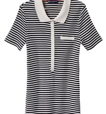 Petit Bateau Polo femme rayé en coton léger côtelé noir Noir / beige Coquille