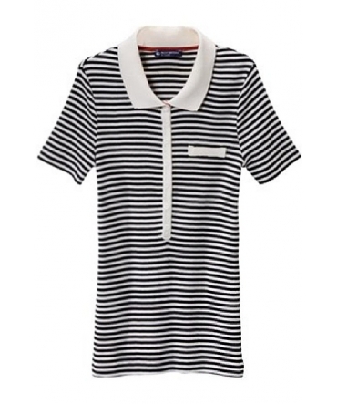 Petit Bateau Polo femme rayé en coton léger côtelé noir Noir / beige Coquille