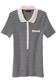 Petit Bateau Polo femme rayé en coton léger côtelé noir Noir / beige Coquille