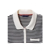 Petit Bateau Polo femme rayé en coton léger côtelé noir Noir / beige Coquille