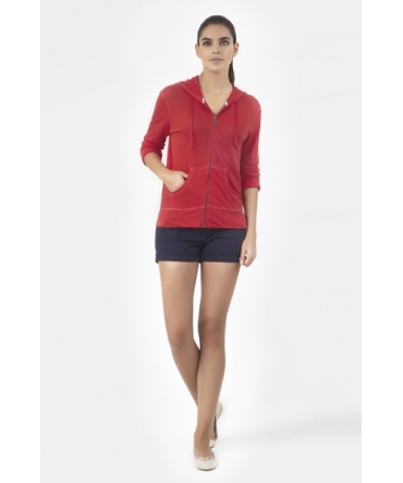 PETIT BATEAU Veste zippée femme à capuche en lin 32928 23 Rouge