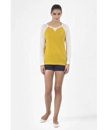 PETIT BATEAU T-shirt femme manches longues en lin 32929 83 Jaune