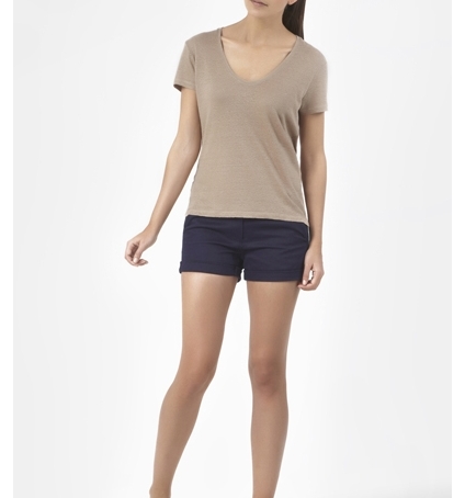 PETIT BATEAU T-shirt femme manches courtes col V en lin 32931 25 Marron