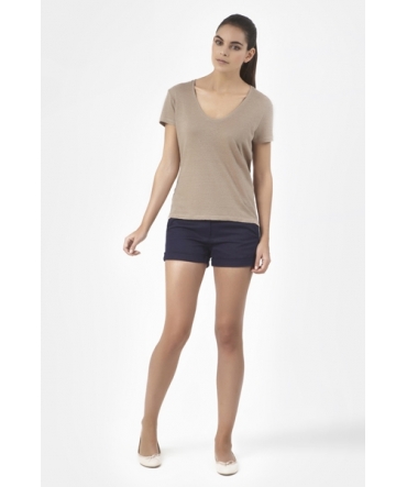 PETIT BATEAU T-shirt femme manches courtes col V en lin 32931 25 Marron