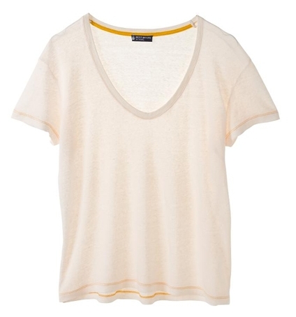 PETIT BATEAU T-shirt femme manches courtes col V en lin 32931 40 Blanc