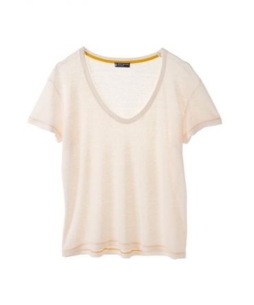 PETIT BATEAU T-shirt femme manches courtes col V en lin 32931 40 Blanc