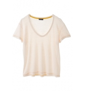 PETIT BATEAU T-shirt femme manches courtes col V en lin 32931 40 Blanc