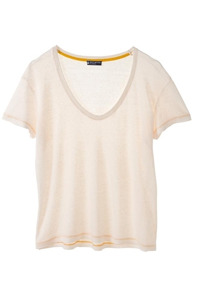 T-shirt femme manches courtes col V en lin 32931 40