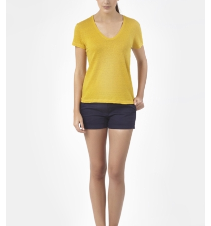 PETIT BATEAU T-shirt femme manches courtes col V en lin 32931 73 Jaune