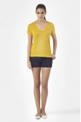 PETIT BATEAU T-shirt femme manches courtes col V en lin 32931 73 Jaune