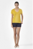 PETIT BATEAU T-shirt femme manches courtes col V en lin 32931 73 Jaune