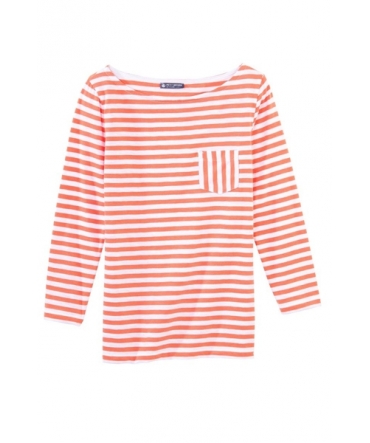 PETIT BATEAU T-shirt femme manches 3/4 rayé en jersey flammé 32329 87 Orange