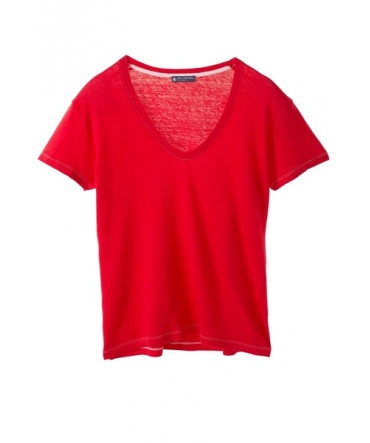 Petit Bateau T-shirt femme manches courtes col V en lin 32931 23 Rouge