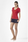 Petit Bateau T-shirt femme manches courtes col V en lin 32931 23 Rouge