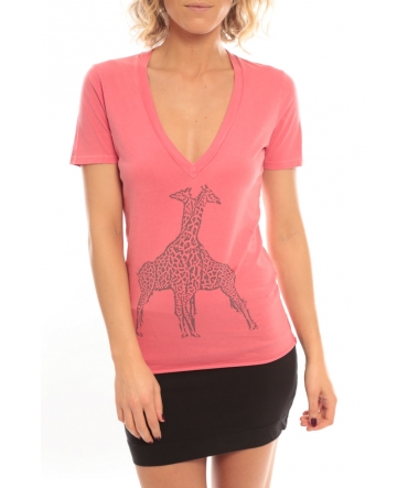 So Charlotte V neck short sleeves Giraffe T00-91-80 Rose