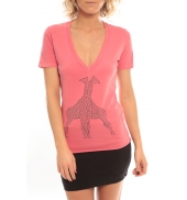 So Charlotte V neck short sleeves Giraffe T00-91-80 Rose