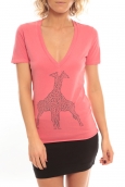 So Charlotte V neck short sleeves Giraffe T00-91-80 Rose