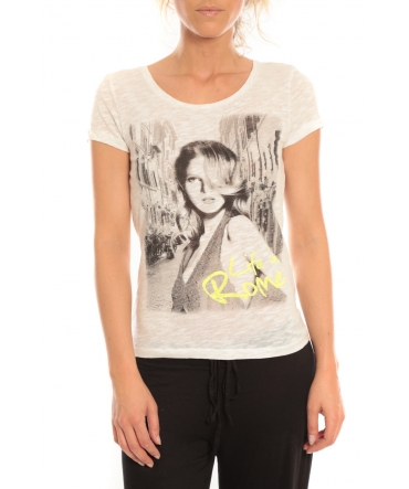 Vero Moda T-Shirt Rome Vlatka S/S EX5 Snow White/W.Safety Blanc/ Jaune