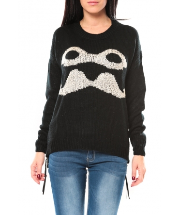 De Fil en Aiguille Pull Moustache C320 Noir