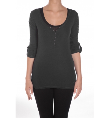 Sweet Company Tee-shirt Basique Col Tunisien Noir