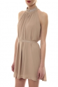 Robe tour de cou col strass Beige