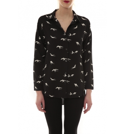 Chemise Noir Oiseaux Blanc CH105