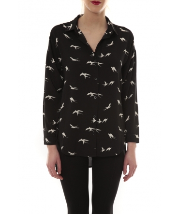 Chemise Noir Oiseaux Blanc