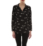 Chemise Noir Oiseaux Blanc CH105