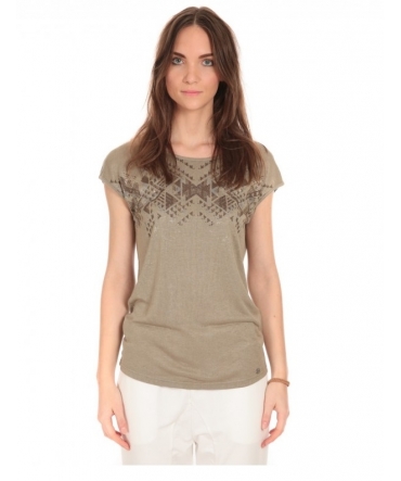Tee Shirt Manches courtes motif irisé Kaki  S164006