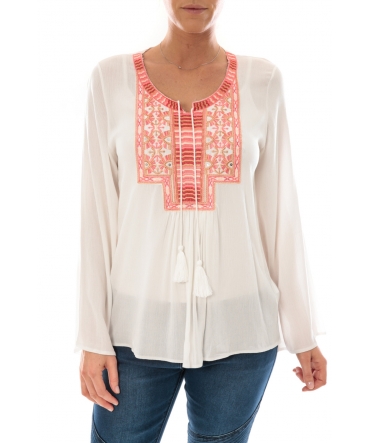 Top Pink Blanc Broderie Corail