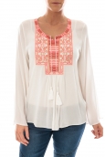 Top Pink Blanc Broderie Corail